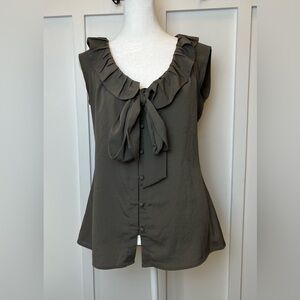 Banana Republic Olive Green Blouse Ruffle Bow Tank Size Small Romantic Regency